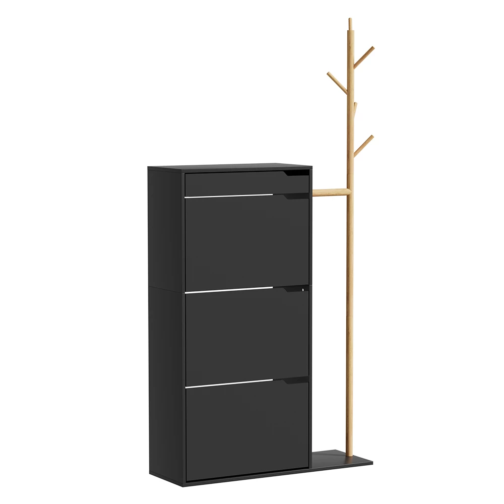 Schoenenkast Ivo Zwart 90 x 181.5 cm met 3 vakken, 1 lade Vicco