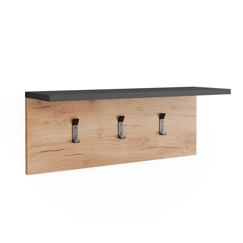 Kapstok met hoedenplank Orlando Antraciet/gouden eik 60 x 21.6 cm Vicco
