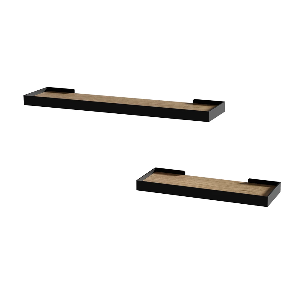Muurplank Erni Zwart/eiken 60 x 3 cm Set van 2 Vicco