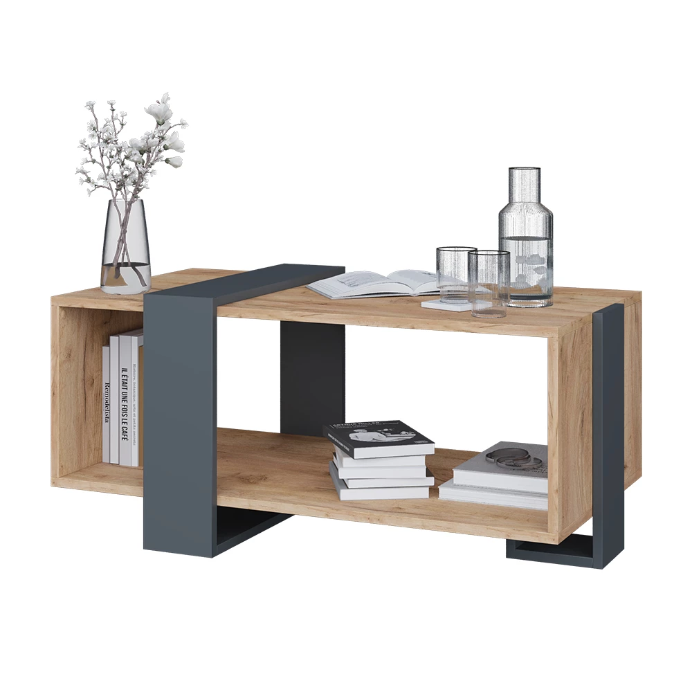 Salontafel Aven Antraciet/gouden eik 91.5 x 52 cm Vicco