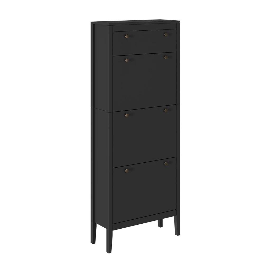 Schoenenkast Aron Zwart 60 x 153 cm 3 compartimenten Vicco