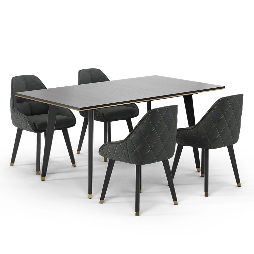 Eettafel set Goldamo Zwart 200 x 90 cm met 4 stoelen Vicco