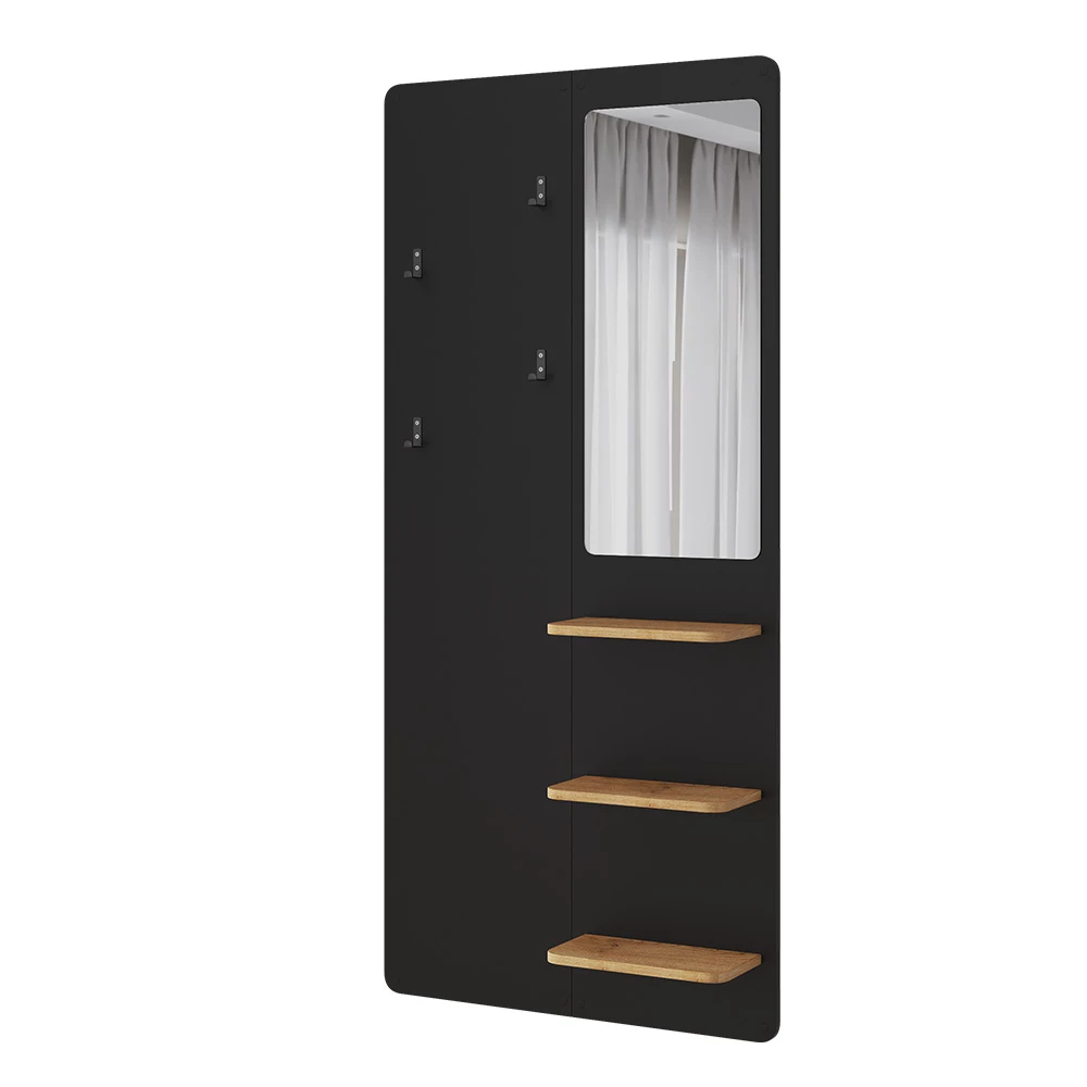 Garderobe Jochen Zwart/eiken 70 x 150 cm met spiegel Vicco