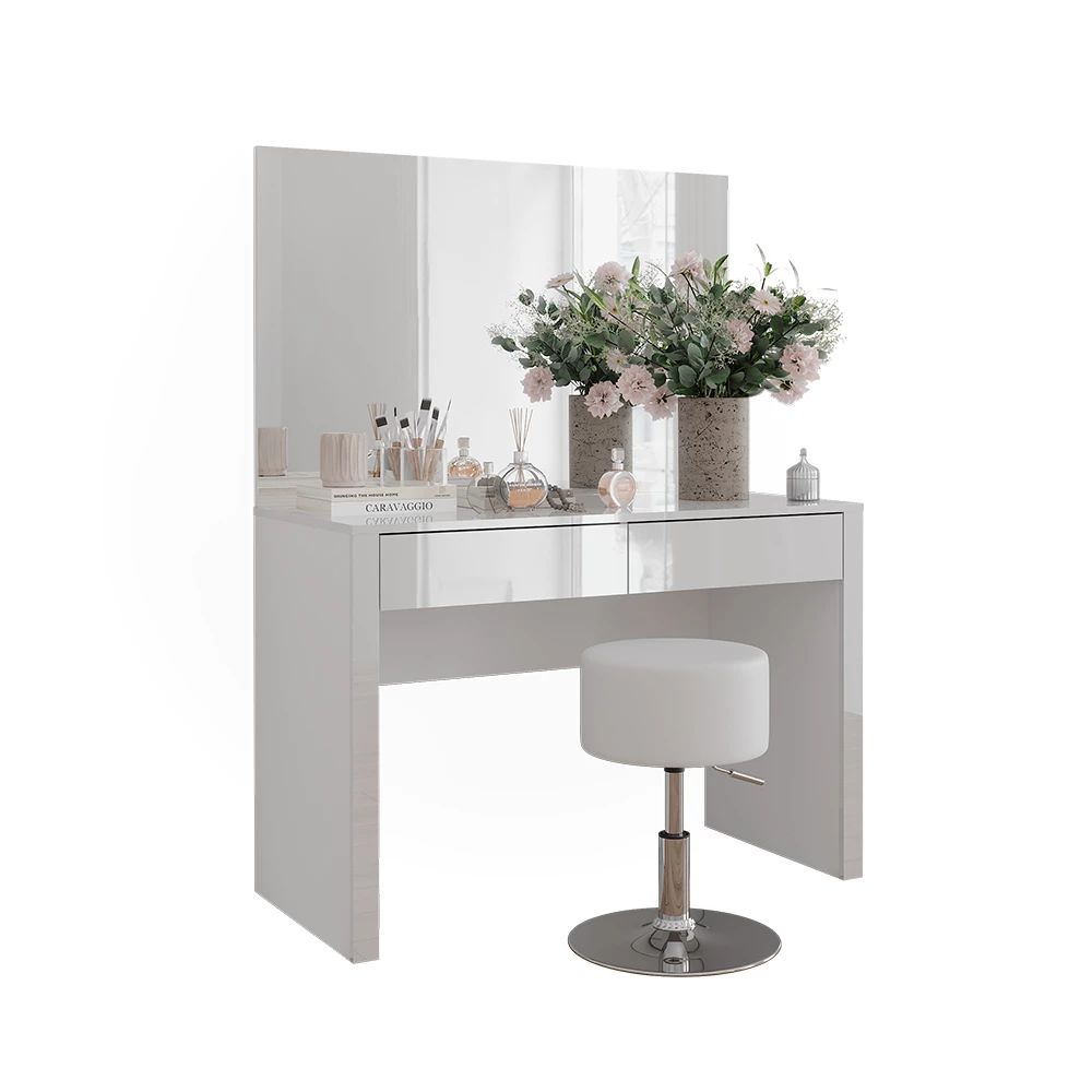 Kaptafel Annabelle Wit hoogglans/wit 110 cm met spiegel en kruk Vicco
