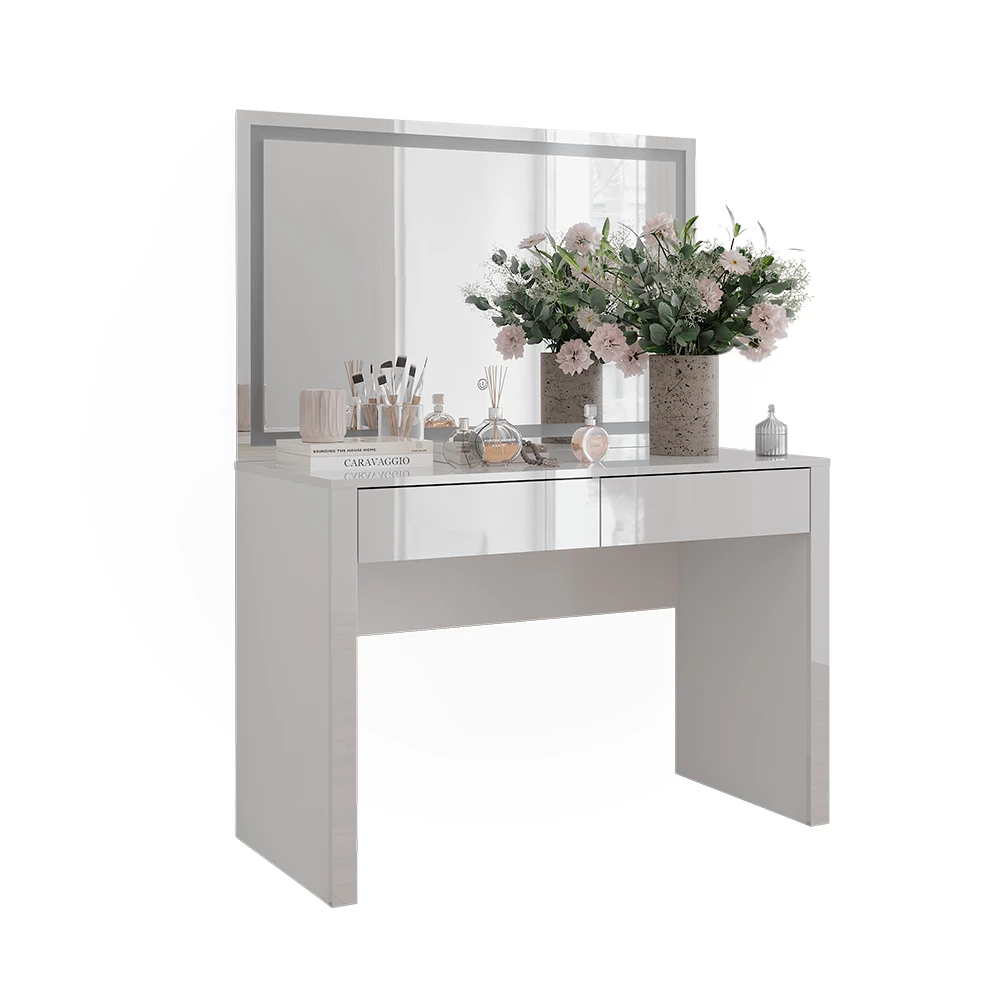 Kaptafel Annabelle Wit hoogglans/wit 110 cm met LED-spiegel Vicco