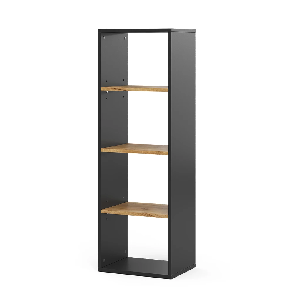 Boekenkast Tomy Antraciet/gouden eik 40 x 120 cm 4 compartimenten Vicco