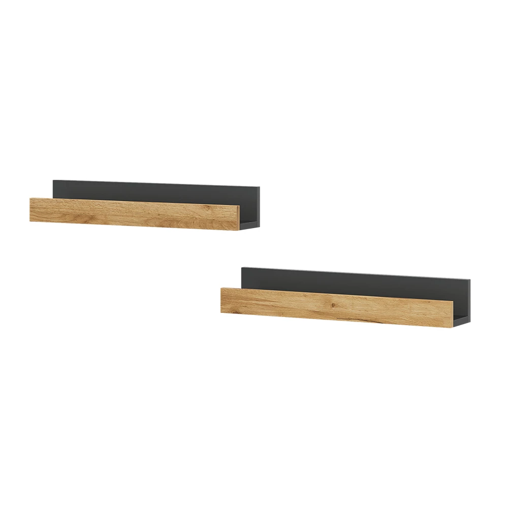 Wandplank Tomy Antraciet/gouden eik 60 x 10 cm Set van 2 Vicco