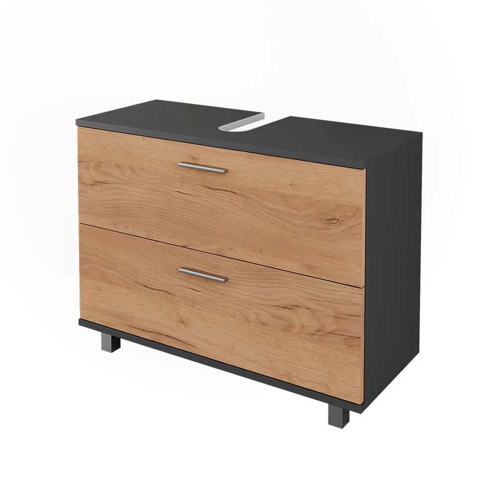 Wastafelonderbouw Ilias Eik goud/antraciet 80.2 x 60.8 cm met 2 laden Vicco