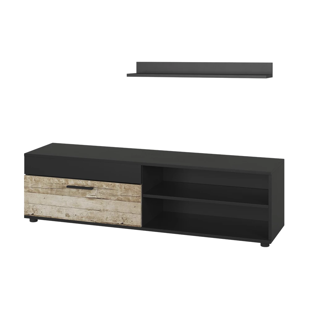 Lowboard & plank Berno Eik zwart/zand met 1 klep Vicco