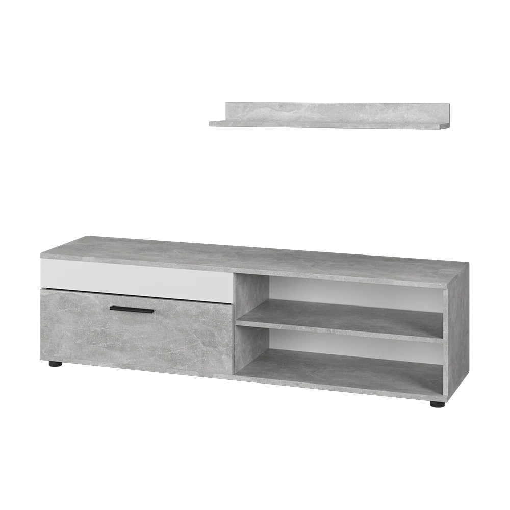 Lowboard & plank Berno Beton/Wit met 1 klep Vicco