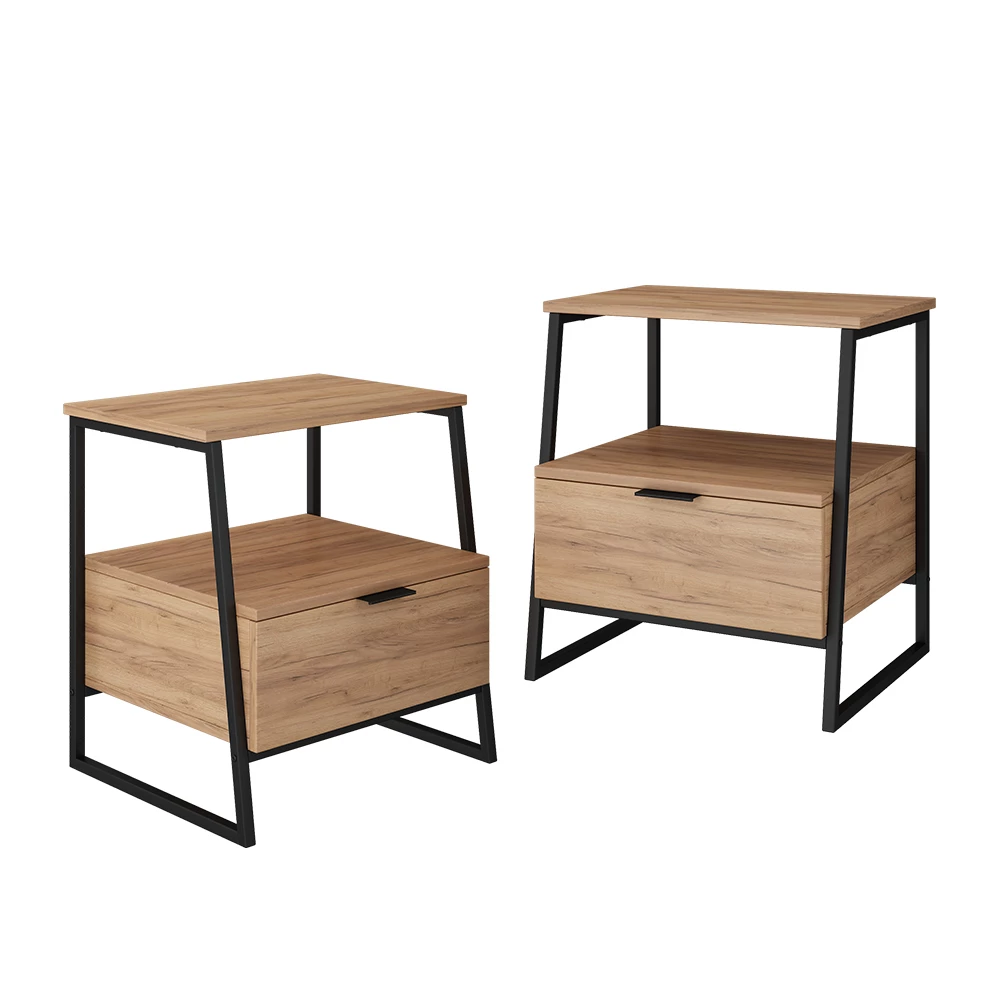 Nachtkastje Lunor Goldkraft eik/zwart Set van 2 Vicco