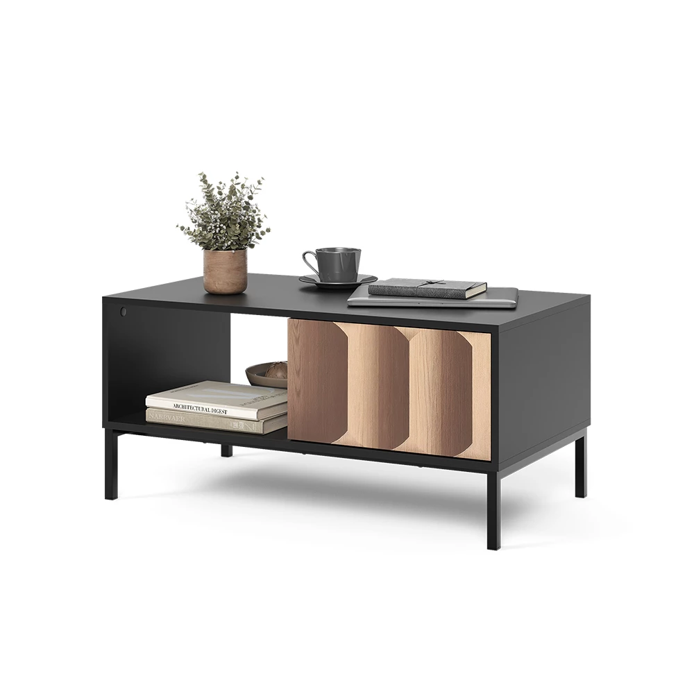 Salontafel Eliza Zwart/eiken 90 x 50 cm met lade Vicco