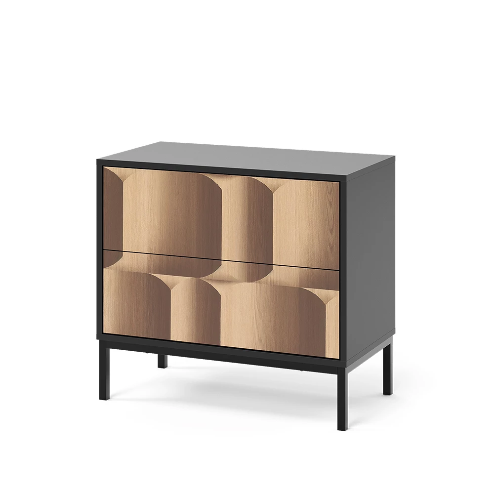 Nachtkastje Eliza Zwart/eiken 66 x 60 cm met 2 laden Vicco