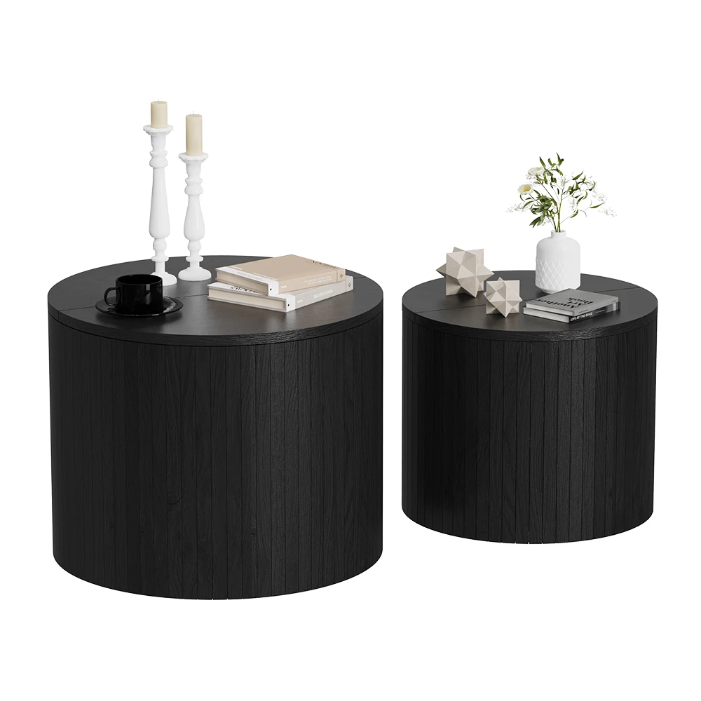 Salontafel set Tavilo Eiken/zwart 48 x 48 cm 2 delen Vicco