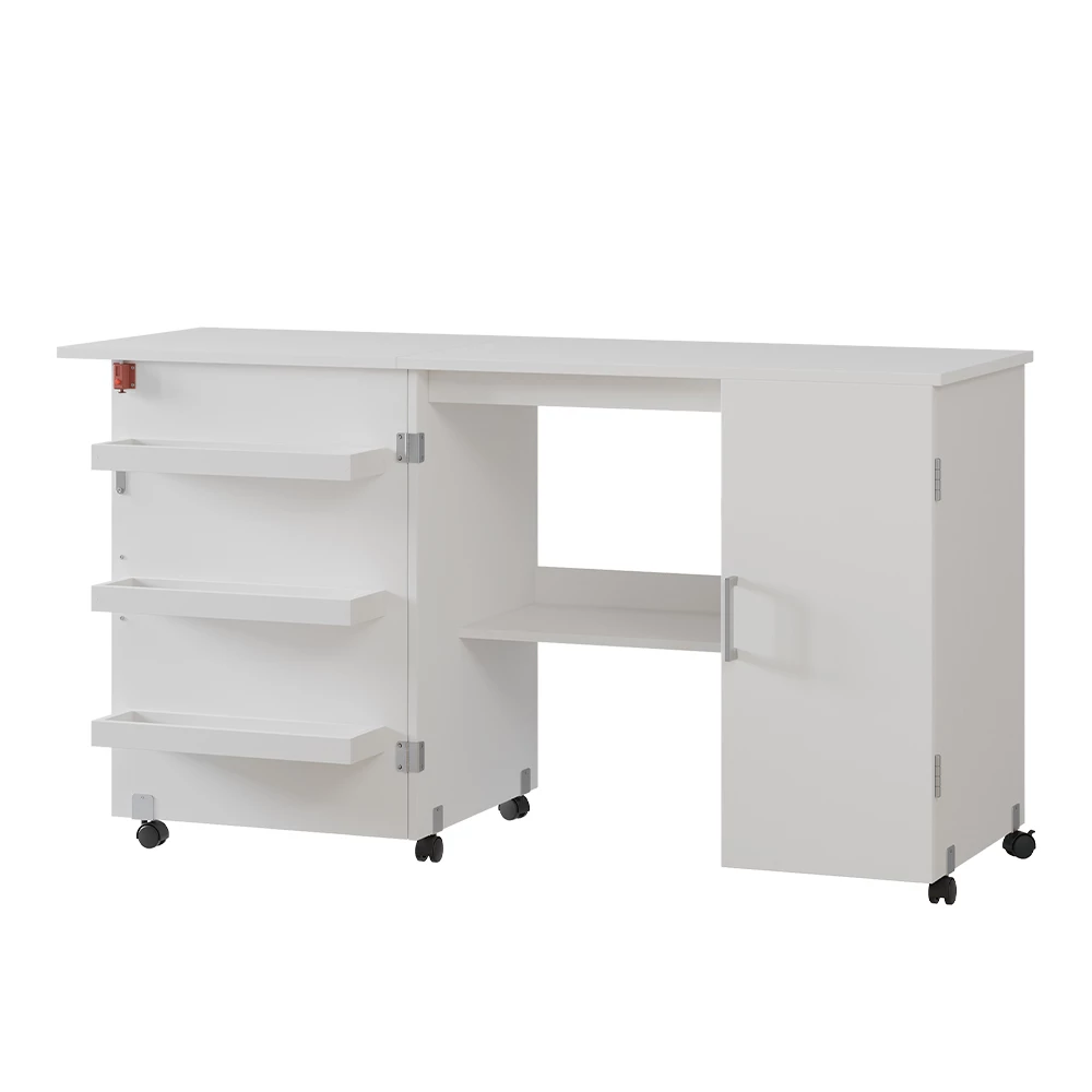 Naaitafel Carmen Wit 148 x 75 cm met 3 legplanken en kast Vicco