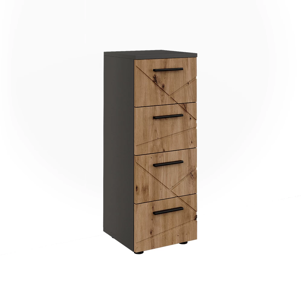 Midikast Irma Antraciet/Goudkleurig Eiken 30 x 81 cm met 4 laden Vicco