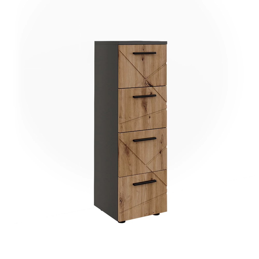 Midikast Irma Antraciet/Goudkleurig Eiken 30 x 95 cm met 4 laden Vicco