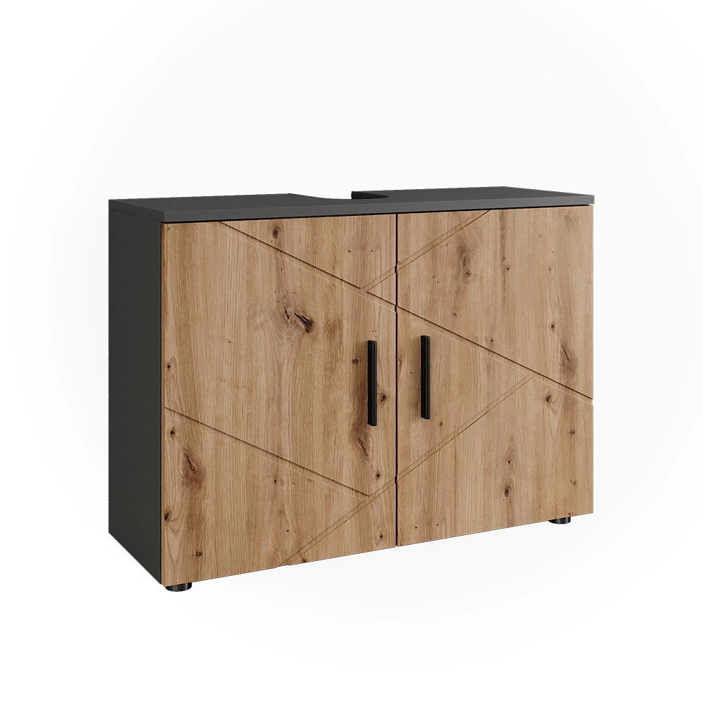 Badmeubel Irma Antraciet/Goudkleurig Eiken 80 x 59 cm met 2 deuren Vicco
