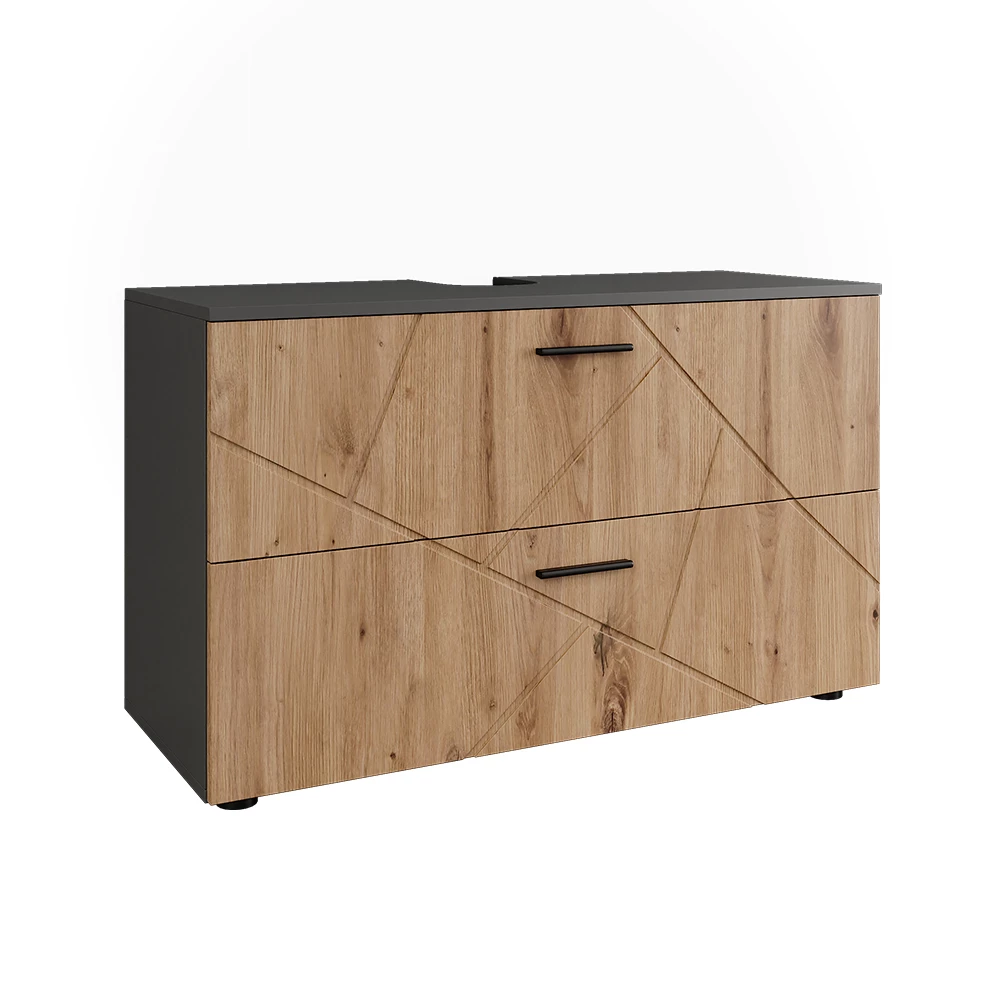 Wastafelonderbouw Irma Antraciet/Goudkleurig Eiken 100.1 x 60.6 cm met 2 laden Vicco