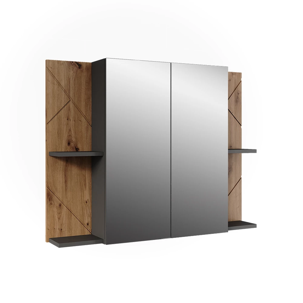 Badkamer spiegelkast Irma Antraciet/Goudkleurig Eiken 100 x 75 cm met 2 deuren Vicco