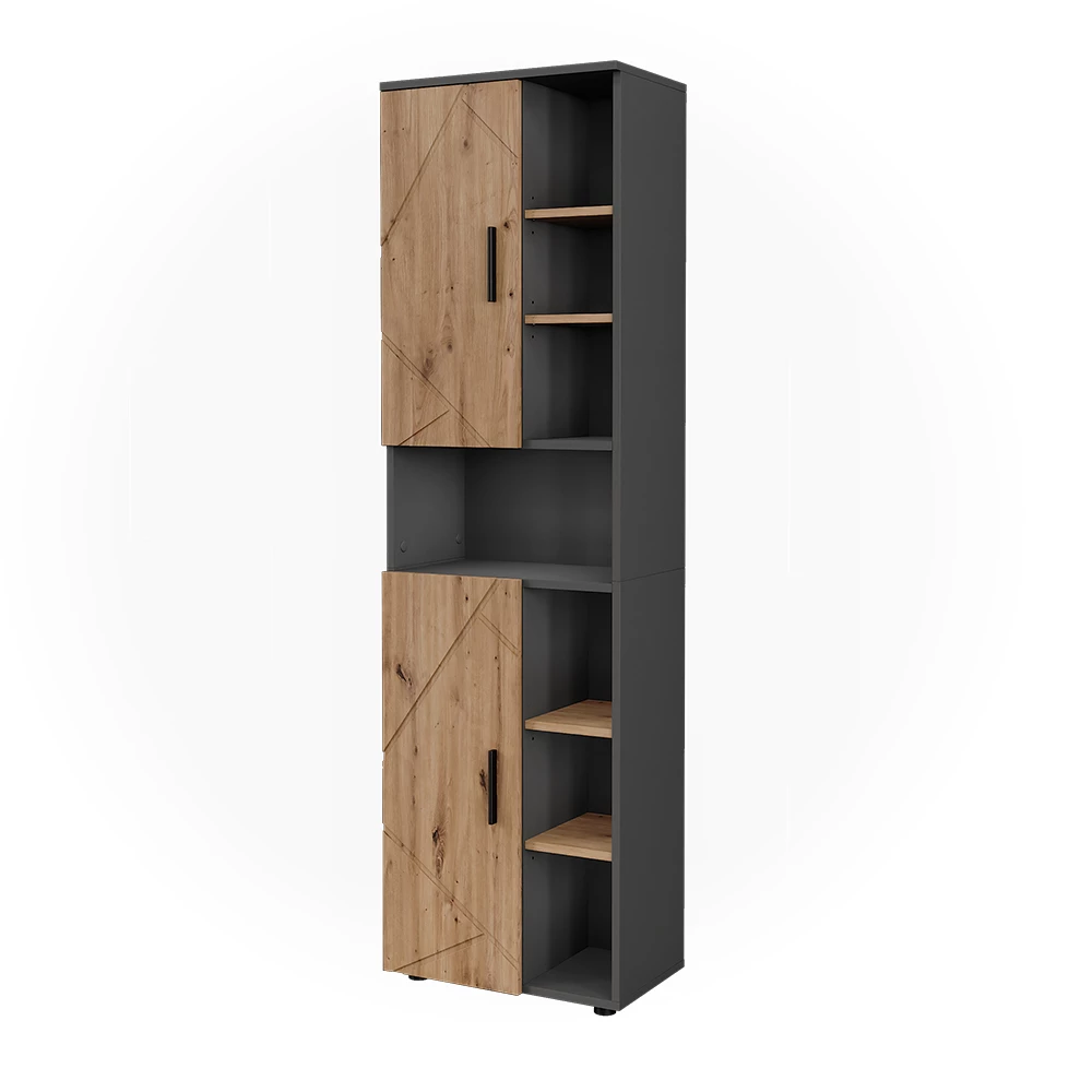Hoge kast Irma Antraciet/Goudkleurig Eiken 50 x 172 cm met 2 deuren Vicco