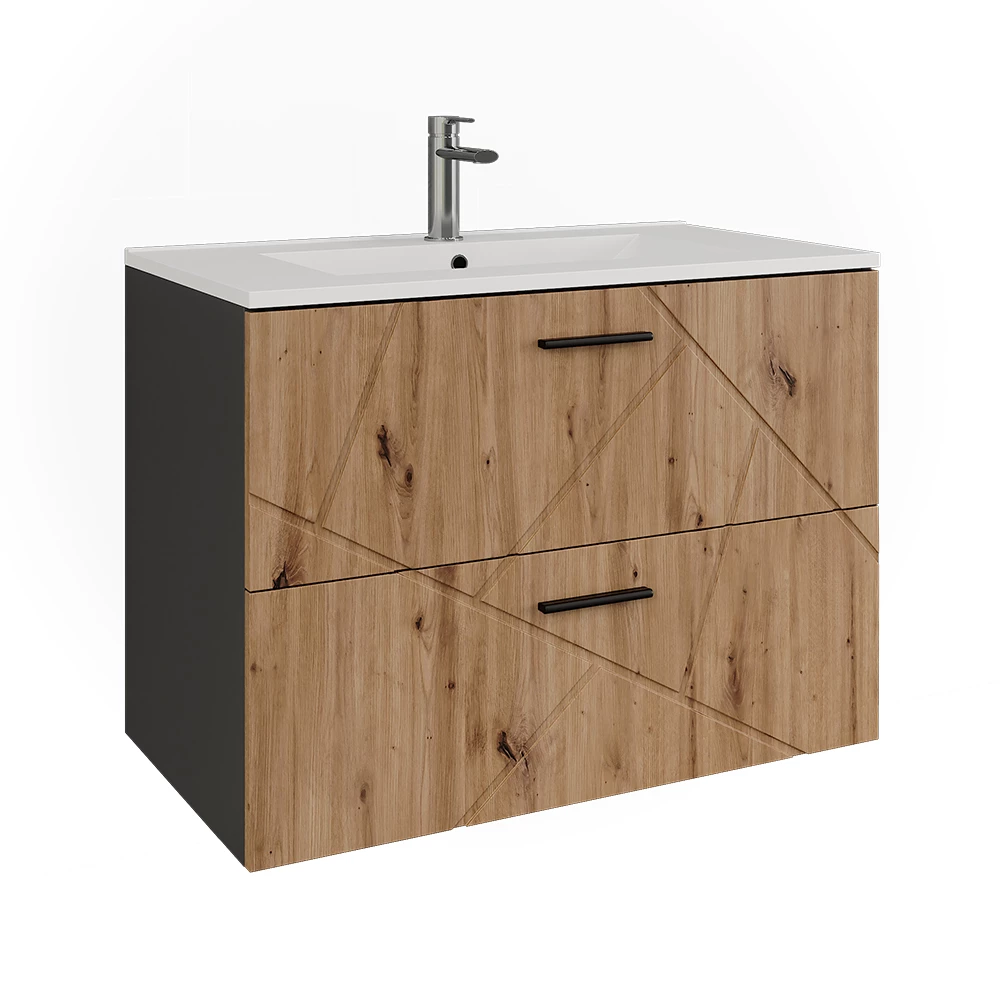 Wastafelonderbouw Irma Antraciet/Goudkleurig Eiken 80 x 57 cm Wastafelunit Vicco