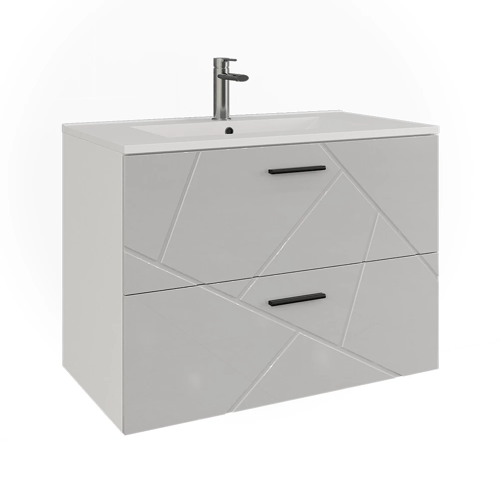 Wastafelonderbouw Irma Wit/wit hoogglans 80 x 57 cm met 2 laden Vicco
