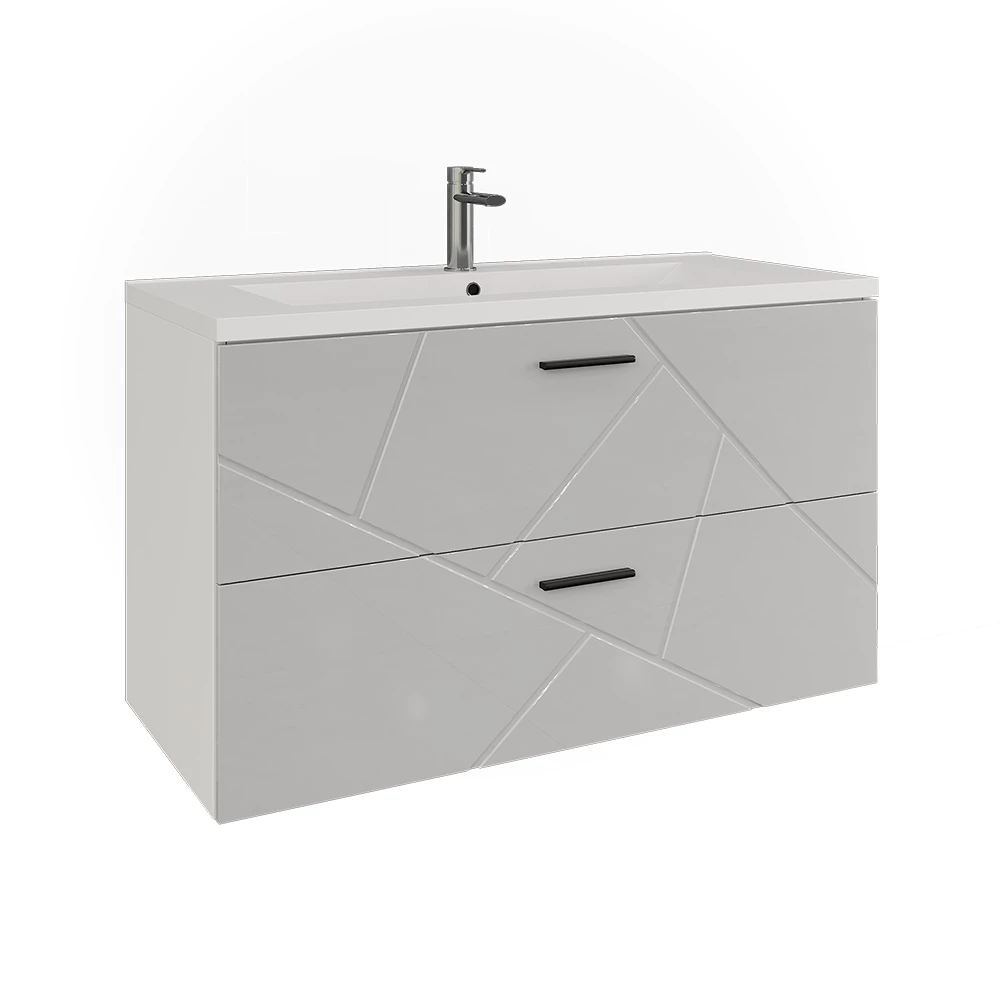 Wastafelonderbouw Irma Wit/wit hoogglans 100 x 57 cm met 2 laden Vicco