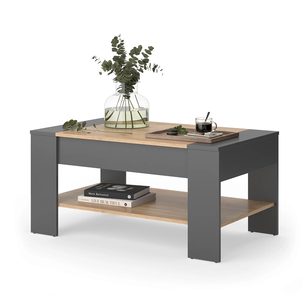 Salontafel August Eik goud/antraciet 99.6 x 58.8 cm met lade Vicco