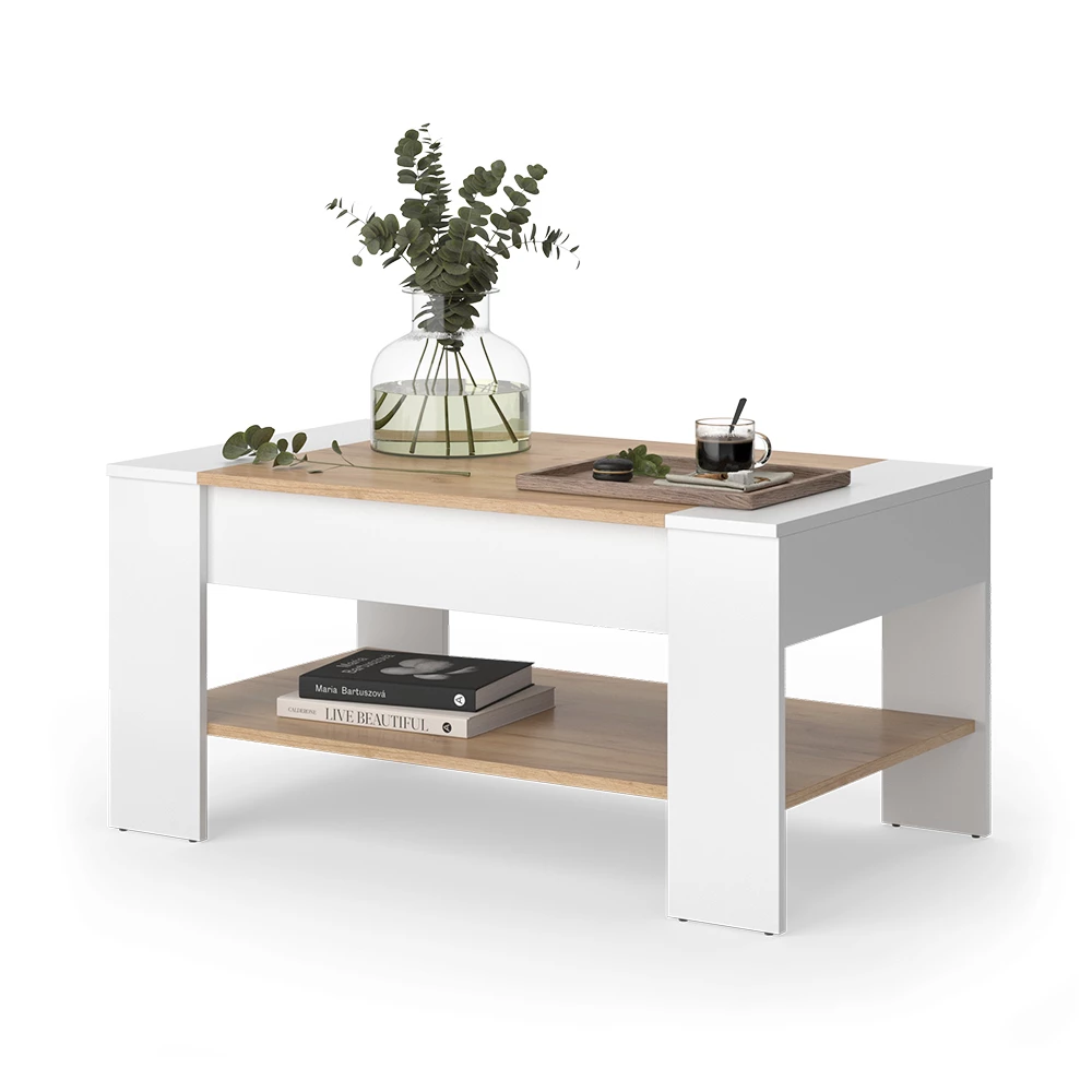 Salontafel August Eik wit/goud 99.6 x 58.8 cm met lade Vicco