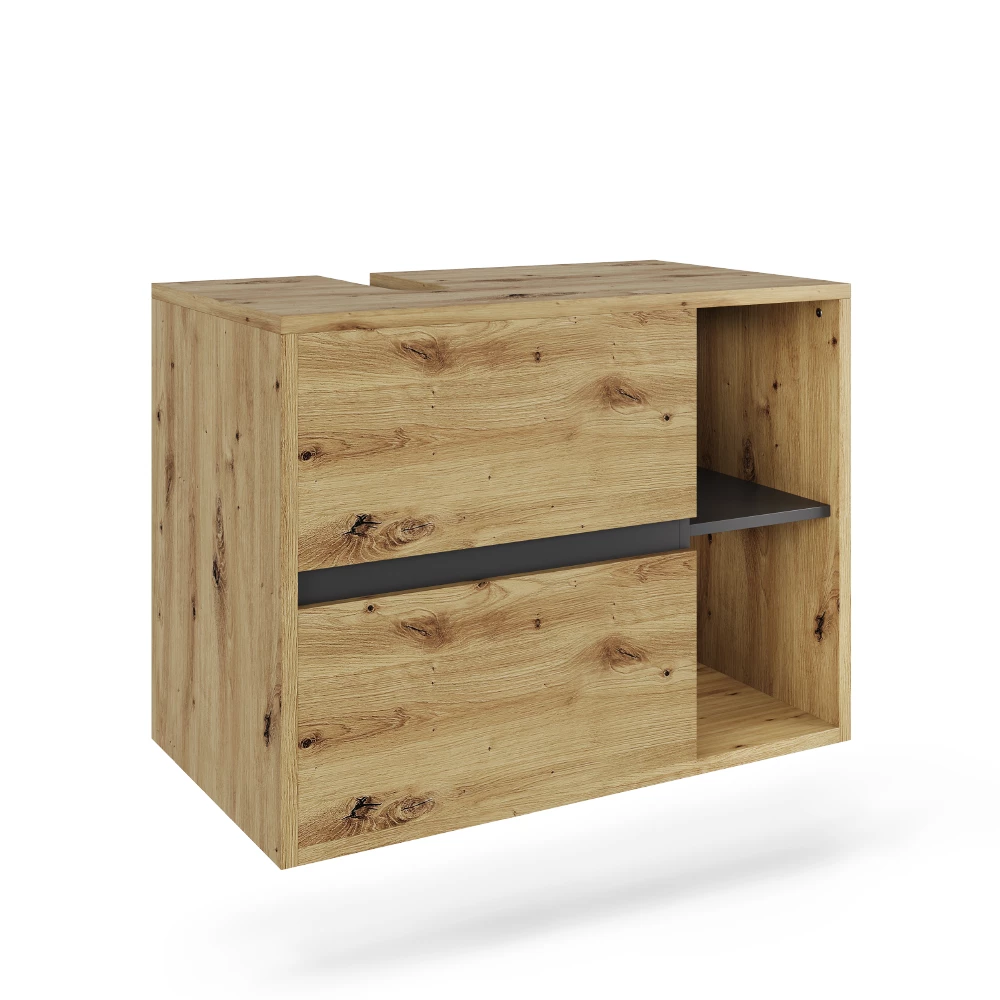 Wastafelonderbouw Viola Artisanaal/grijs 80 x 60 cm met 2 laden Vicco