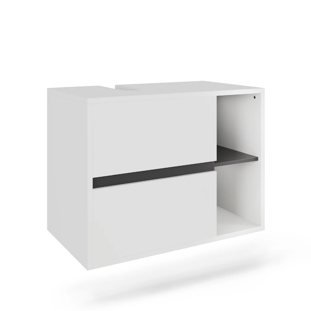 Wastafelonderbouw Viola Wit/Grijs 80 x 60 cm met 2 laden Vicco