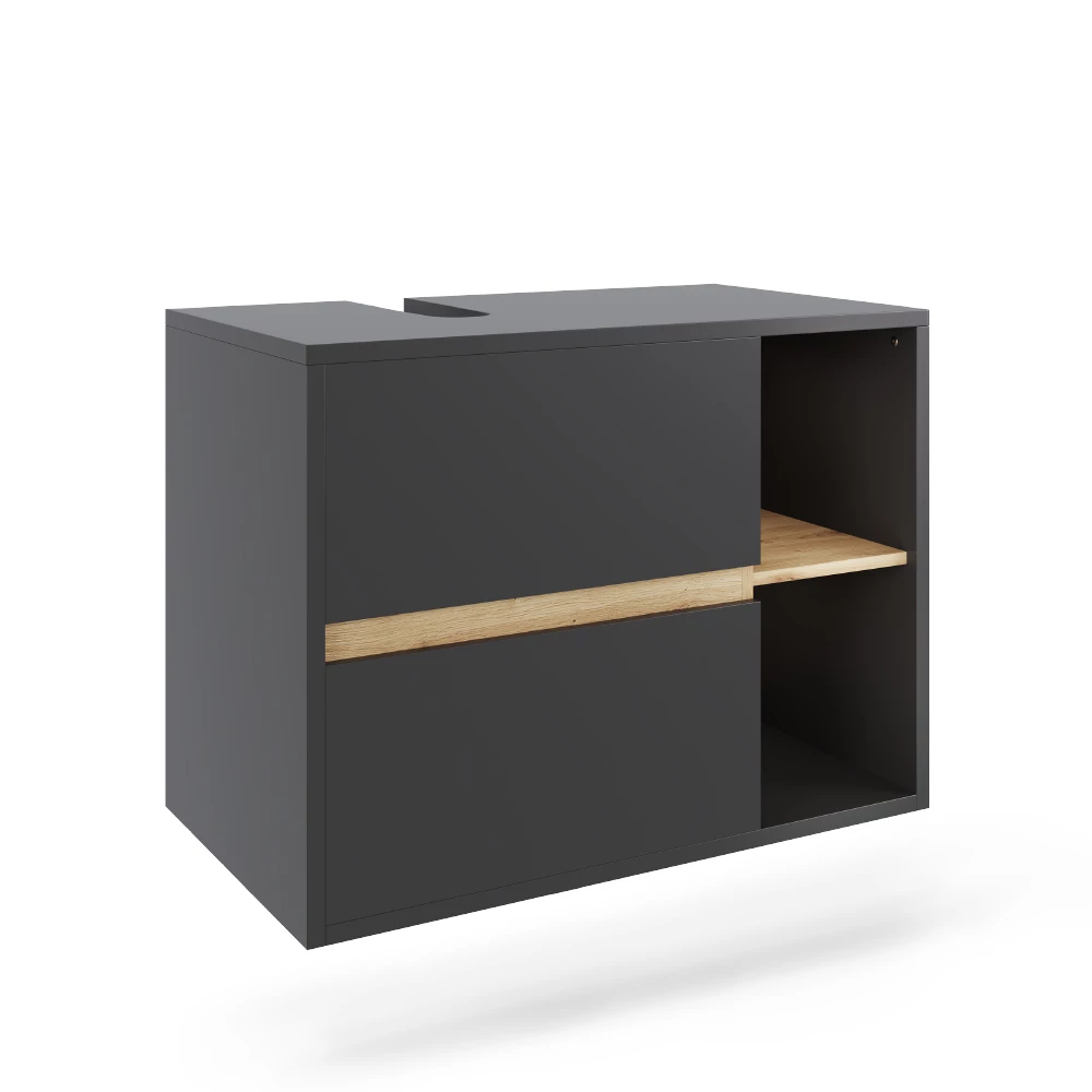 Wastafelonderbouw Viola Grijs/Kunstnijverheid 80 x 60 cm met 2 lades Vicco