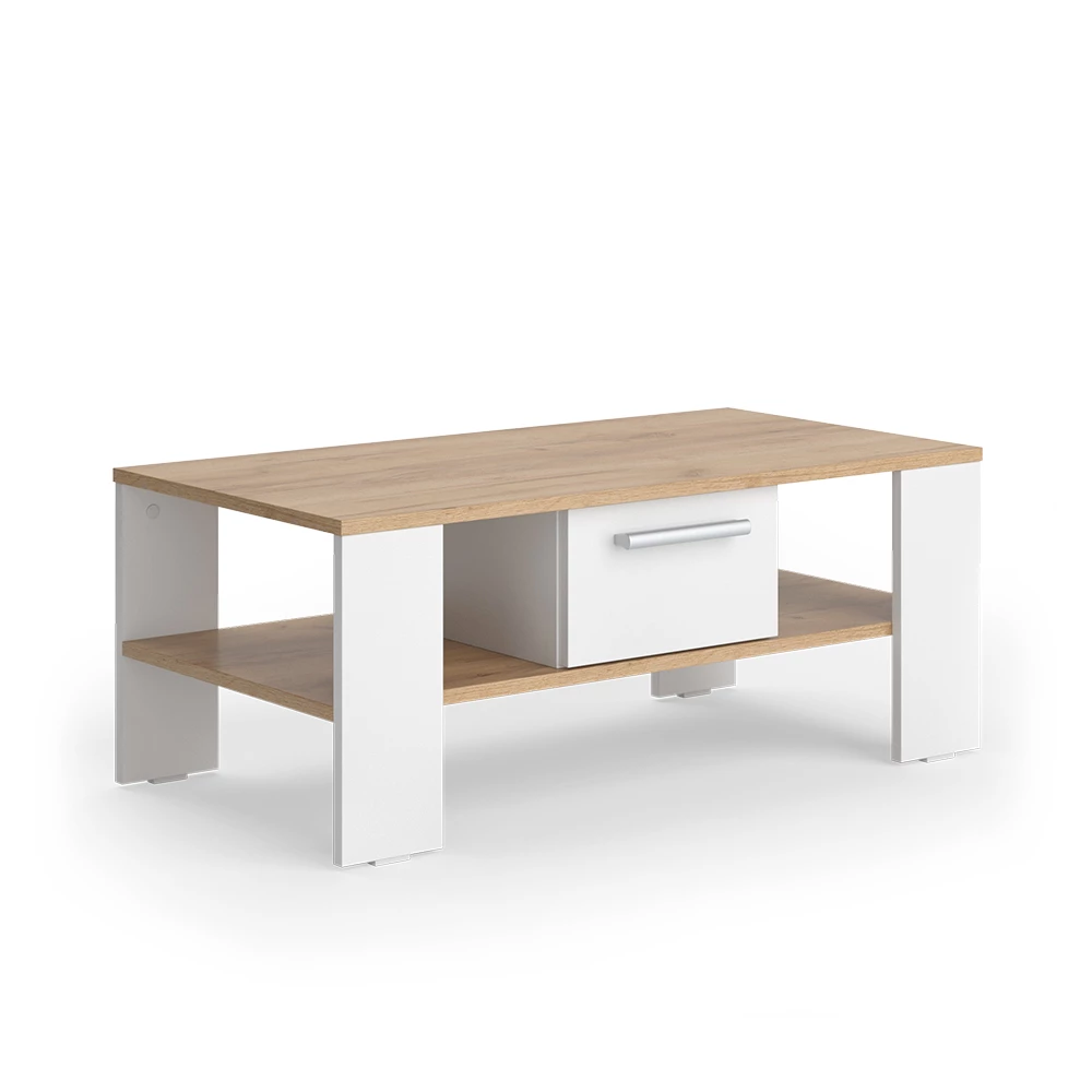 Salontafel Wilmut Eik goud/wit 89.8 x 46.4 cm met lade Vicco