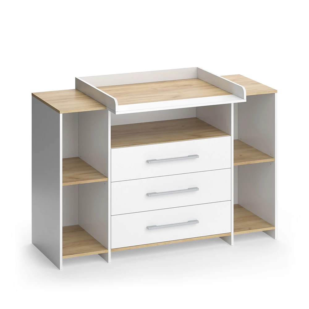 Commode Oskar Eik wit/goud 143.2 x 93 cm met 3 laden Vicco