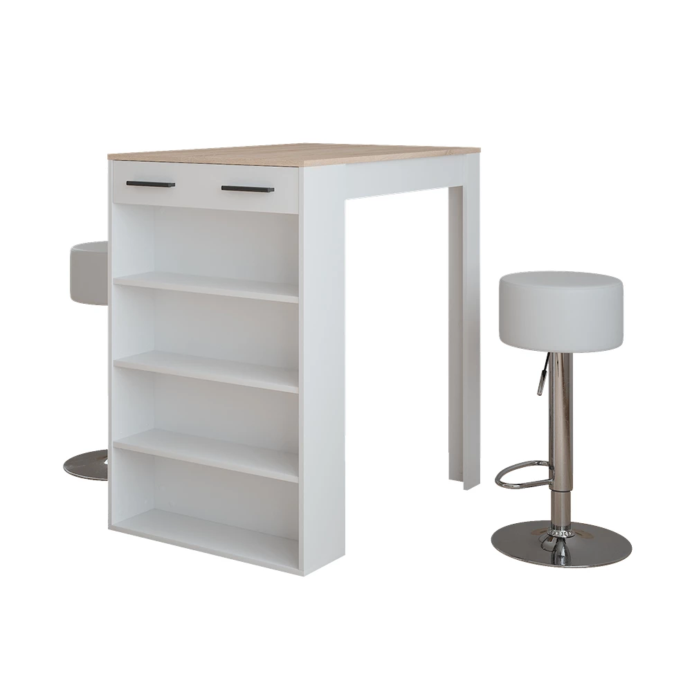 Bartafel set Repose Wit/Sonoma 67 x 100 cm met 2 barkrukken Vicco