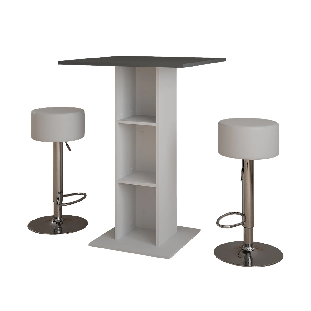 Bartafel set Repose Beton/Wit 75 x 75 cm met 2 barkrukken Vicco