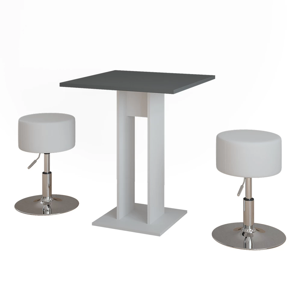 Eettafel set Repose Wit/antraciet 65 x 65 cm met 2 krukken Vicco
