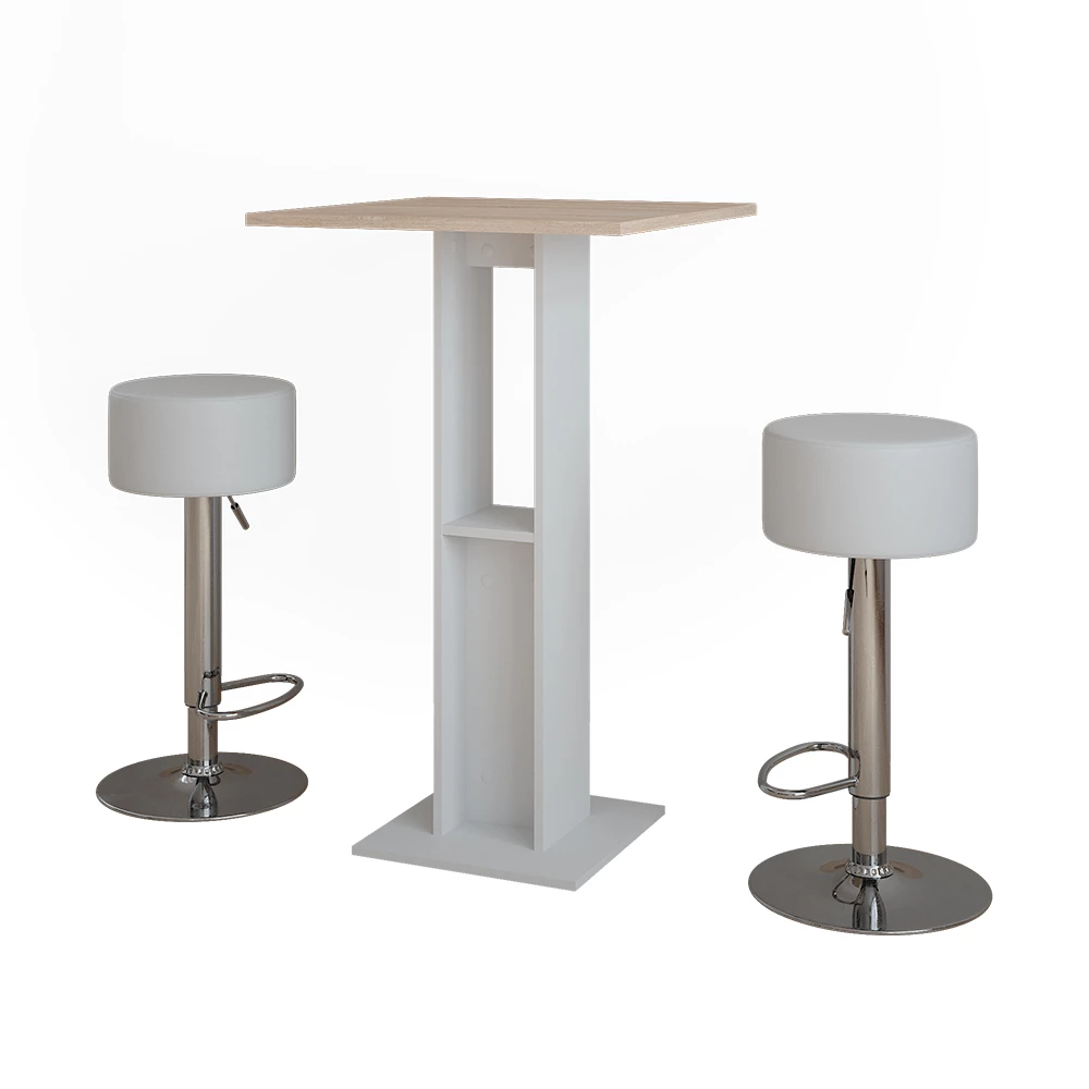 Bartafel set Repose Wit/Sonoma 65 x 65 cm met 2 barkrukken Vicco