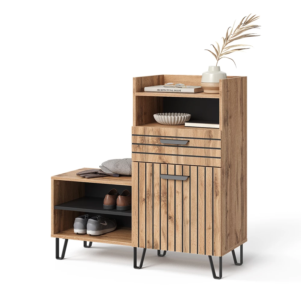 Schoenenkast Amber Eiken Wotan 100 x 100 cm met deur en lade Vicco
