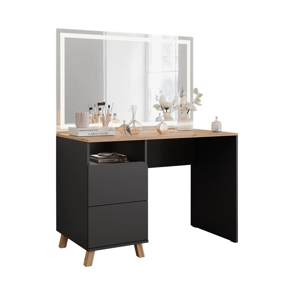 Kaptafel met licht Karen Antraciet/Artisan 110 cm met LED-spiegel Vicco