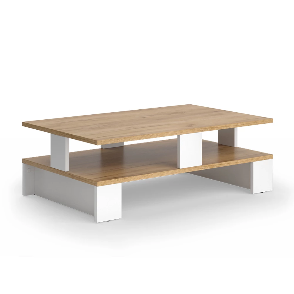 Salontafel Belina Eik goud/wit 80 x 50 cm met twee niveaus Vicco
