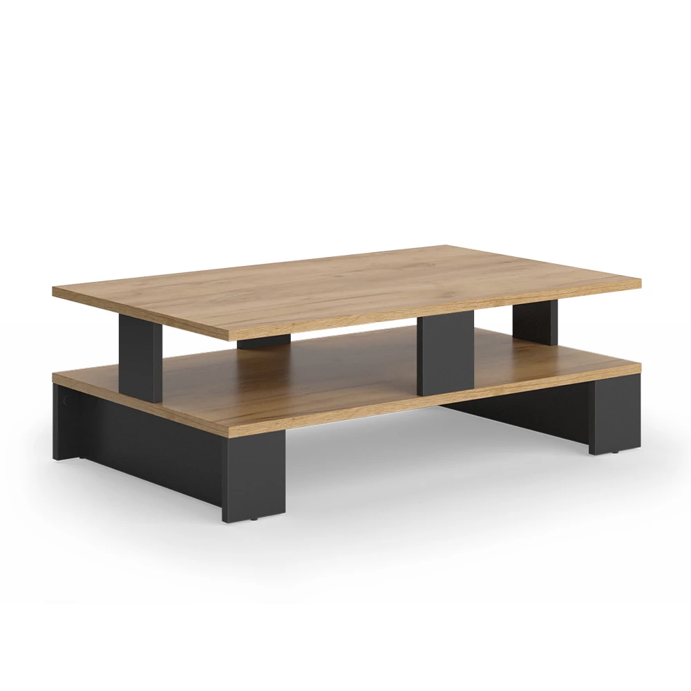 Salontafel Belina Eik goud/antraciet 80 x 50 cm met twee niveaus Vicco