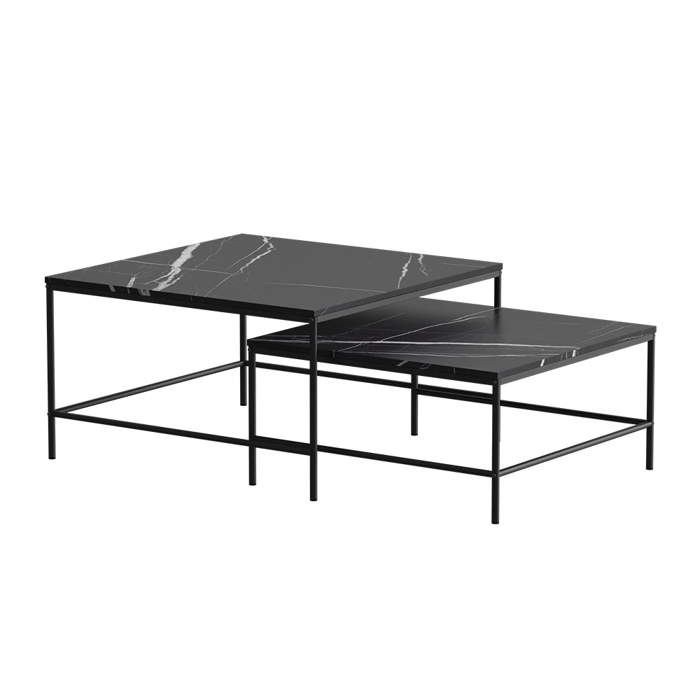Salontafel set Ramio Zwart marmer 80 x 80 cm 2 delen Vicco