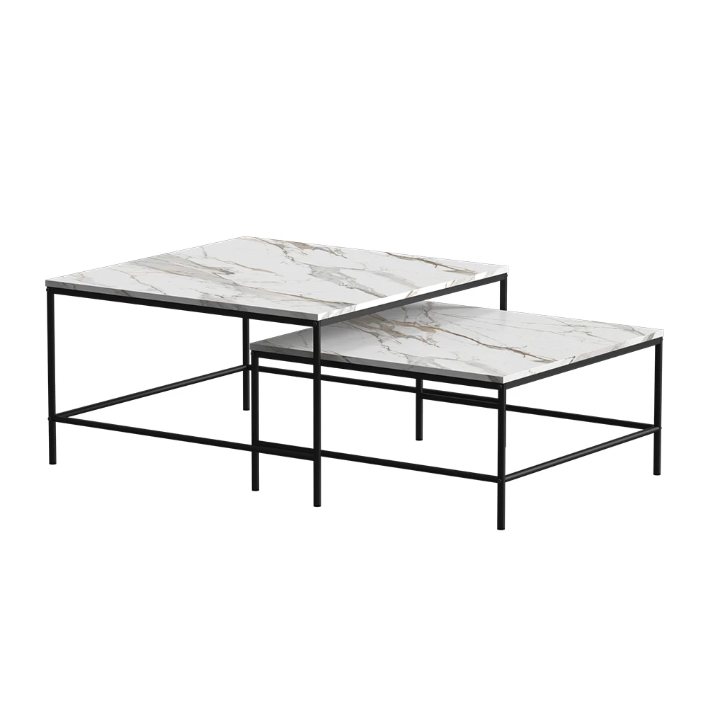 Salontafel set Ramio Wit/zwart 80 x 80 cm 2 delen Vicco