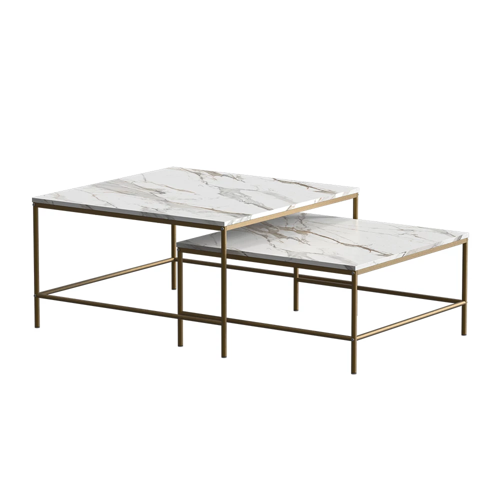 Salontafel set Ramio Wit/Goud 80 x 80 cm 2 delen Vicco