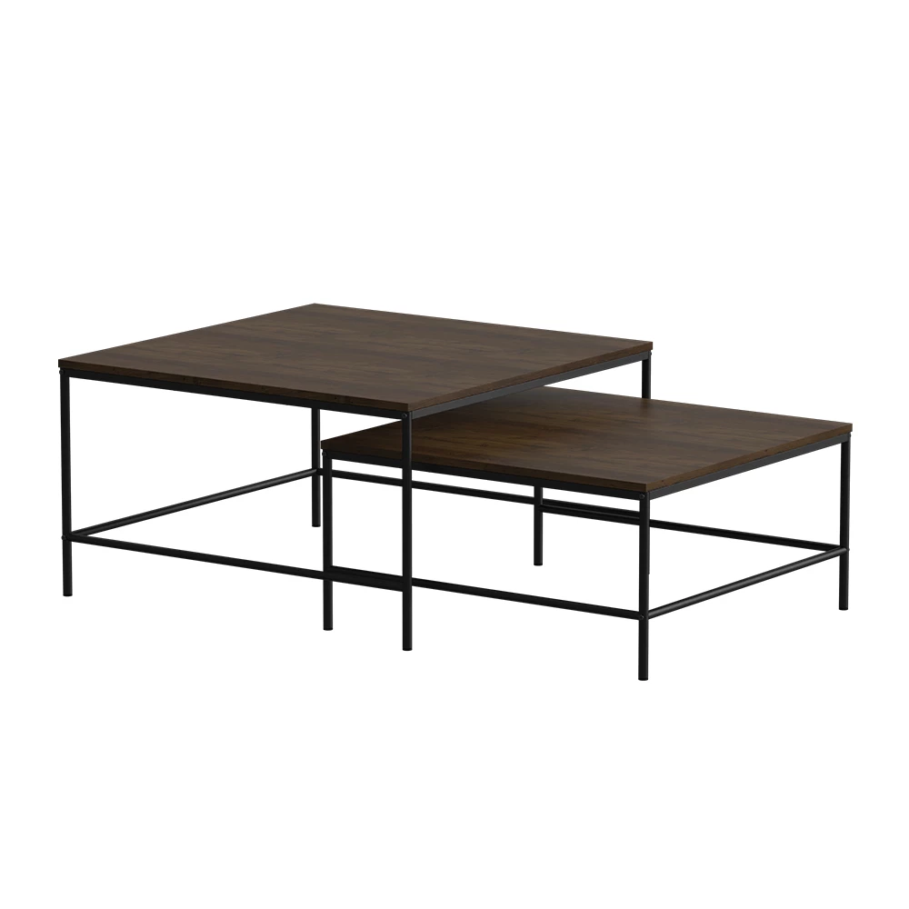 Salontafel set Ramio Eiken rustiek/zwart 80 x 80 cm 2 delen Vicco