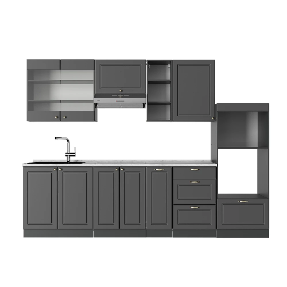 Complete keukeneenheid Fame-Line Anthrazit-Gold Landhaus 280 cm , WB Marmer Vicco