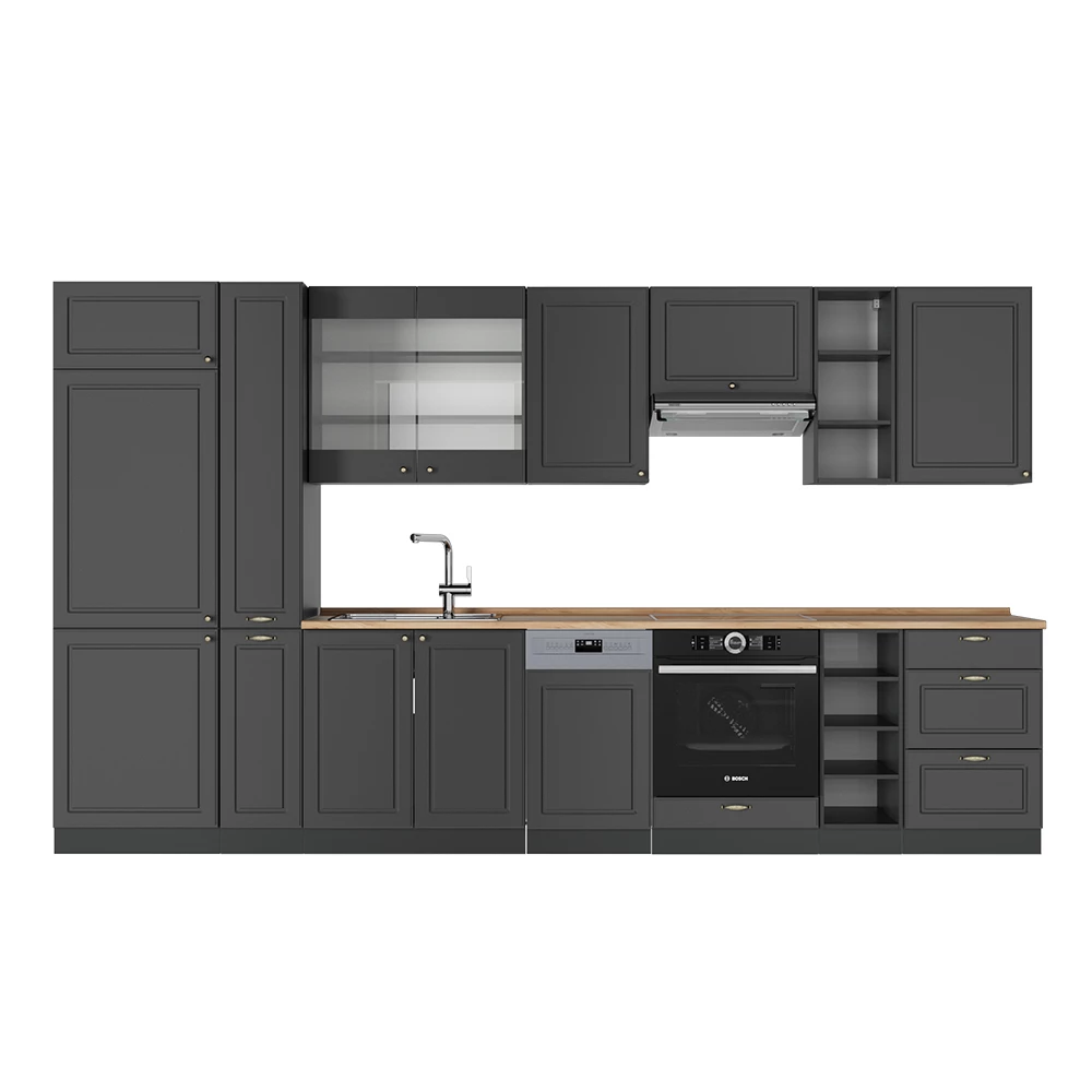 Complete keukeneenheid Fame-Line Anthrazit-Gold Landhaus 355 cm , WB Eik Vicco