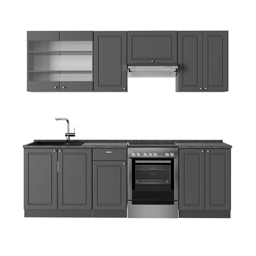 Complete keukeneenheid Fame-Line Anthrazit-Gold Landhaus 240 cm , WB Antraciet Vicco